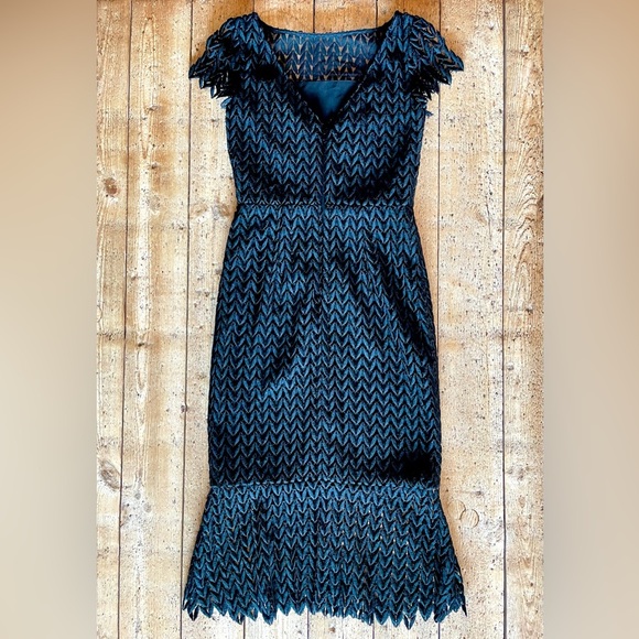 Kay Unger Tatum Black Lace Midi Dress 2 - Picture 4 of 9